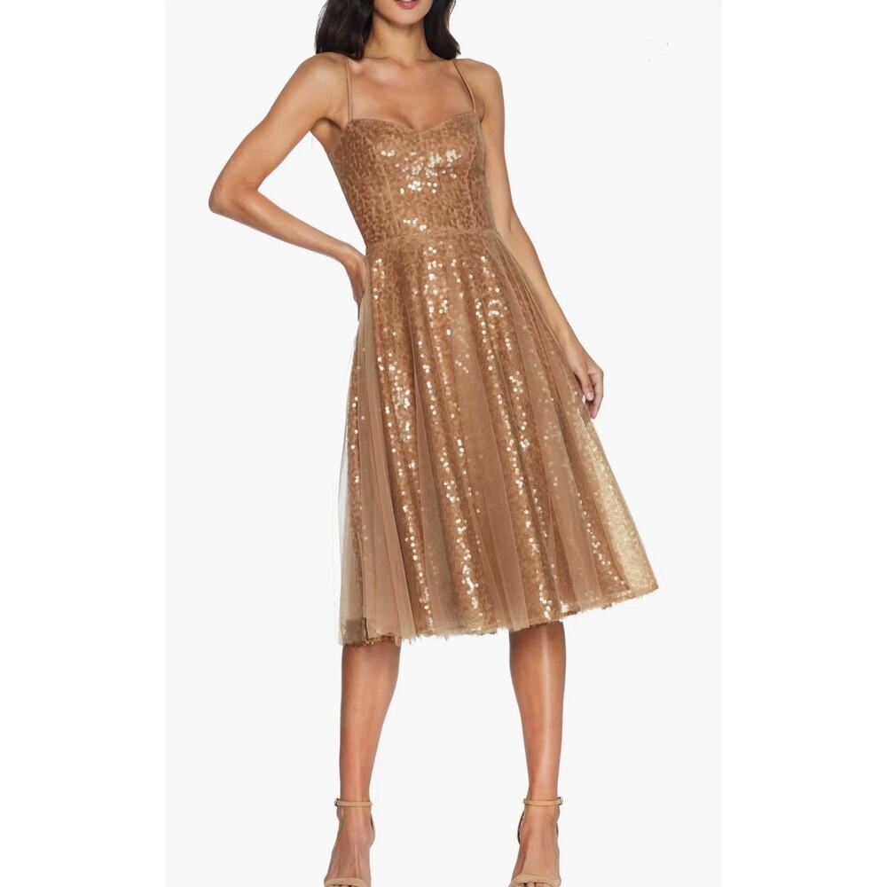 Dress the Population Gold Sequin Midi Dress